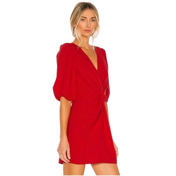 Amanda Uprichard Dresses & Skirts - Amanda Uprichard Red Puff Sleeve Twist Front Mini Dress – Size Medium